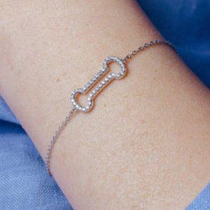 Silver 925 Rhodium Plated CZ Encrusted Bone Bracelet